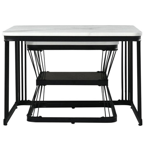Classic White Marble Table Duo with Metallic Tethered Detailing - Decor Mantra 
