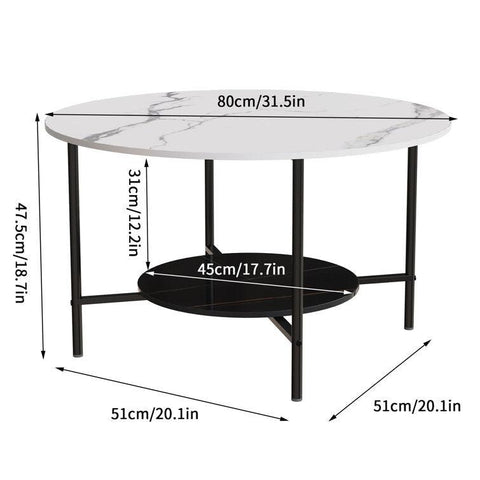 Two-Tier Round Marble Coffee Table with 4 Legs - Decor Mantra 