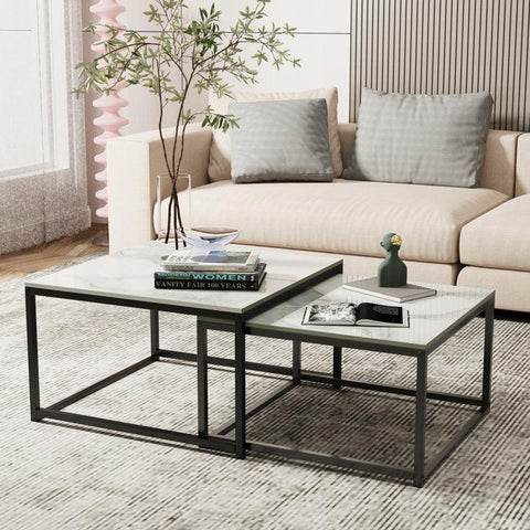 Set of 2 Tethered Metallic Square Tables - Decor Mantra 
