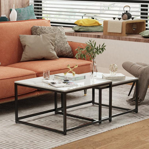 Set of 2 Tethered Metallic Square Tables - Decor Mantra 