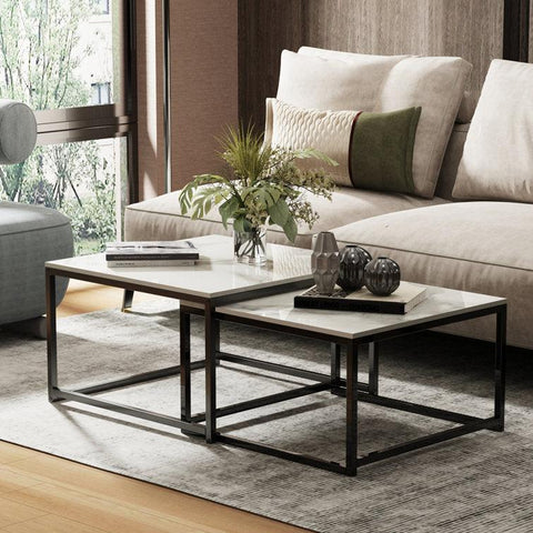 Set of 2 Tethered Metallic Square Tables - Decor Mantra 