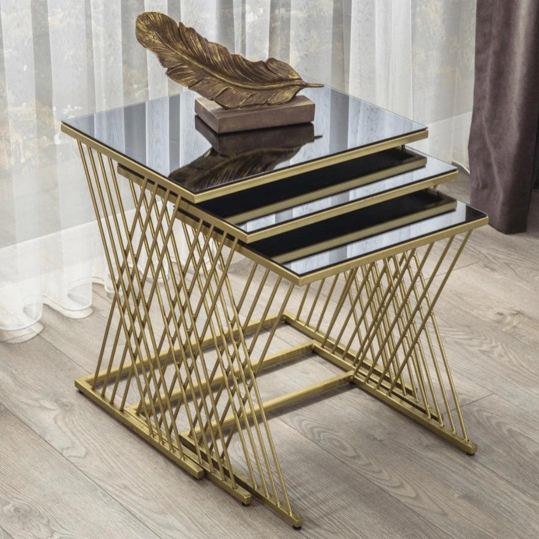 Set of 3 Wire-Style Nesting Tables in Gold - Decor Mantra 