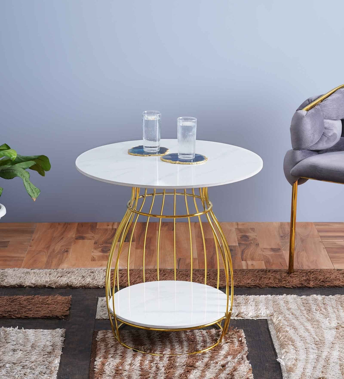 Gold-Accented Miko Coffee Table in White