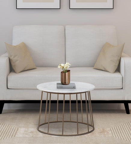 Round Coffee Table with Brass Finish and Marble Top - Decor Mantra 