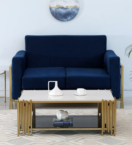 Golden Finish Artis Coffee Table with Porcelain Top - Decor Mantra 