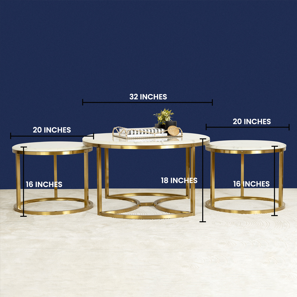 Opulent Tranquility Gold Coffee Table Set of 3