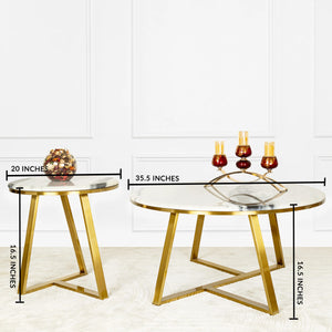 Four-Leg Coffee Table with Gold Detailing & Three-Legged Gold Accent Table