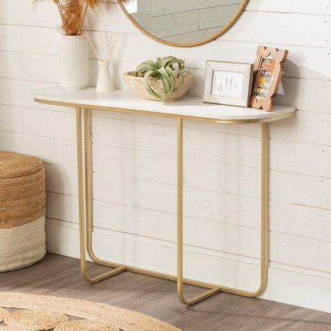 Dominic Modern Console Table in Gold with Faux Marble Surface - Decor Mantra 