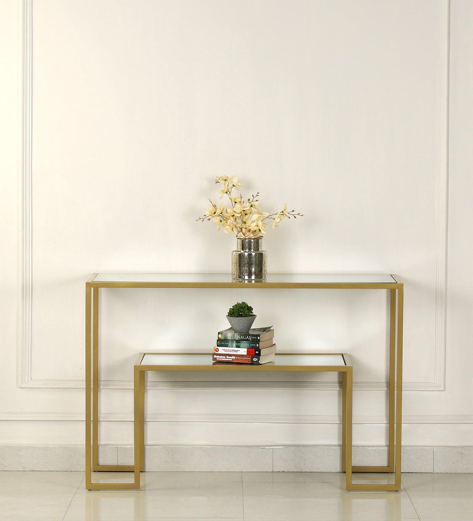 Console Table with Golden Metal Finish - Decor Mantra 