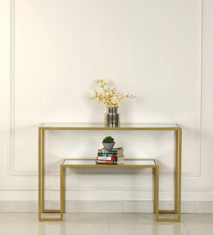 Console Table with Golden Metal Finish - Decor Mantra 