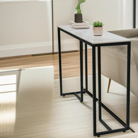Elegant Marble Console Table on Metal Stand - Decor Mantra 