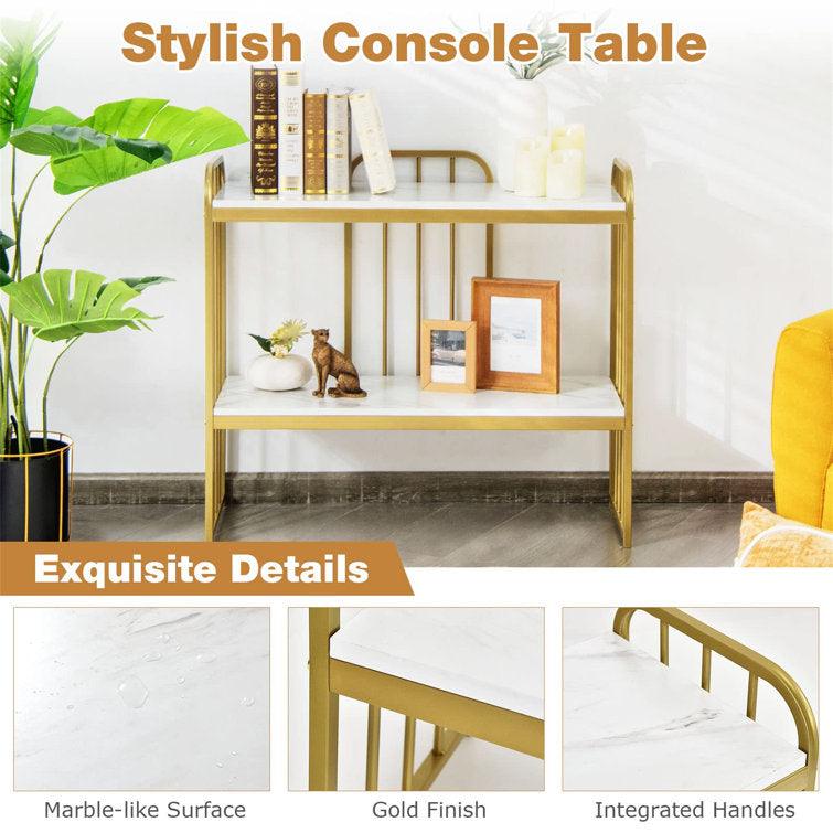 Marble-Topped Console Table with Contemporary Metal Stand - Decor Mantra 
