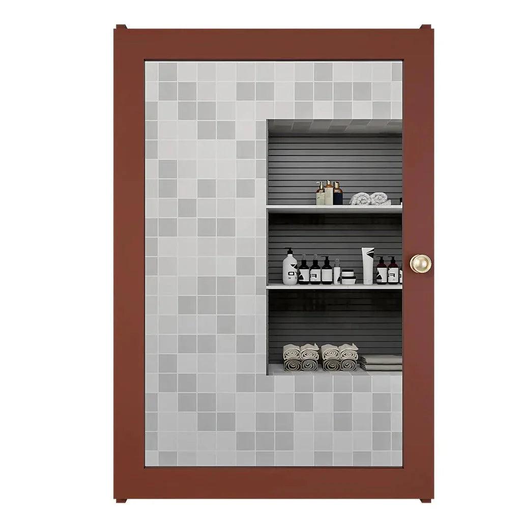 Classic Structured Wooden Bathroom Cabinet Mirror with 7 Spacious Shelves with Solid Brown Finish - Decor Mantra 