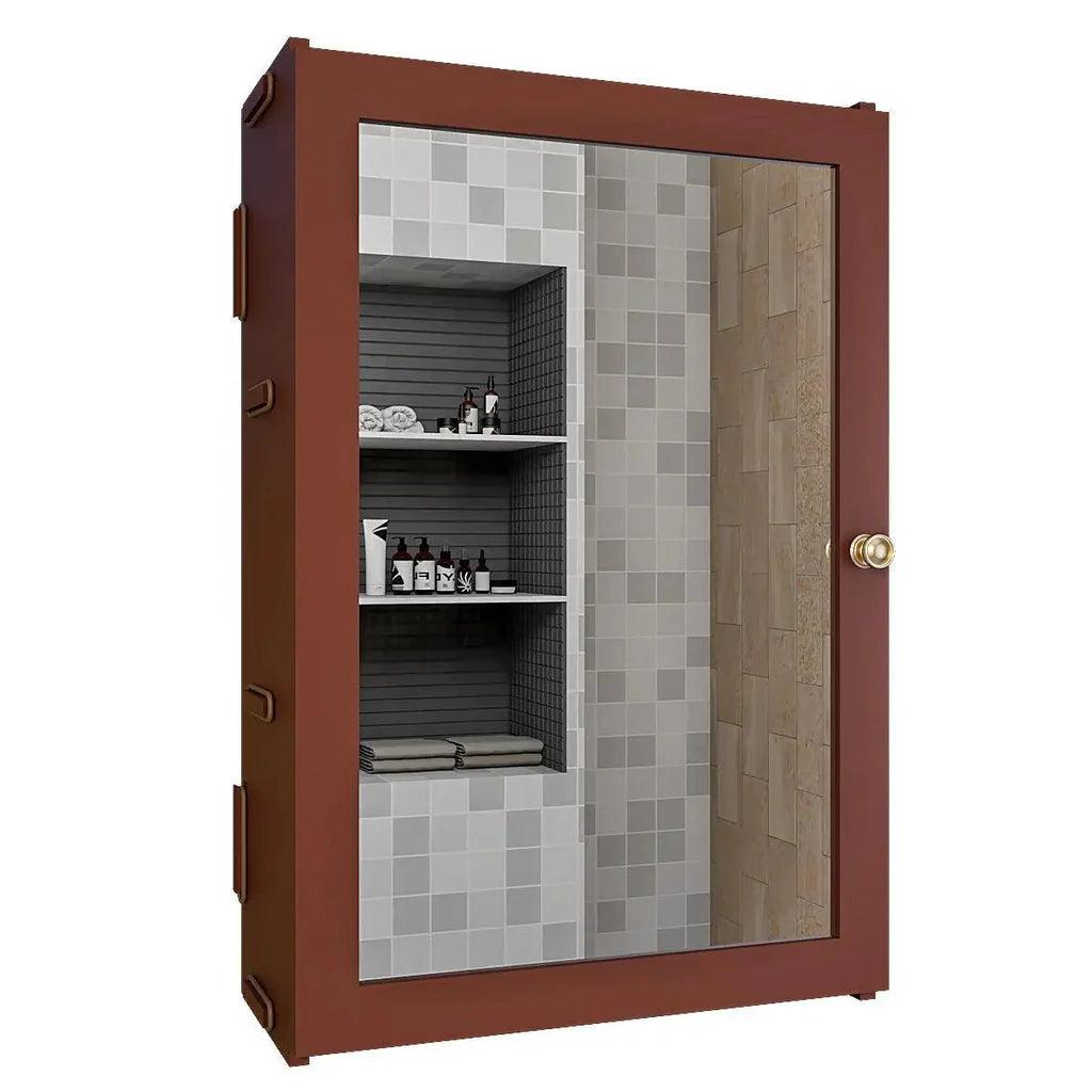 Classic Structured Wooden Bathroom Cabinet Mirror with 7 Spacious Shelves with Solid Brown Finish - Decor Mantra 