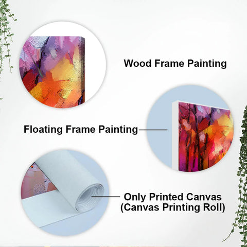 Colorful Autumn Trees Abstract Forest with Lake Canvas Wall Painting