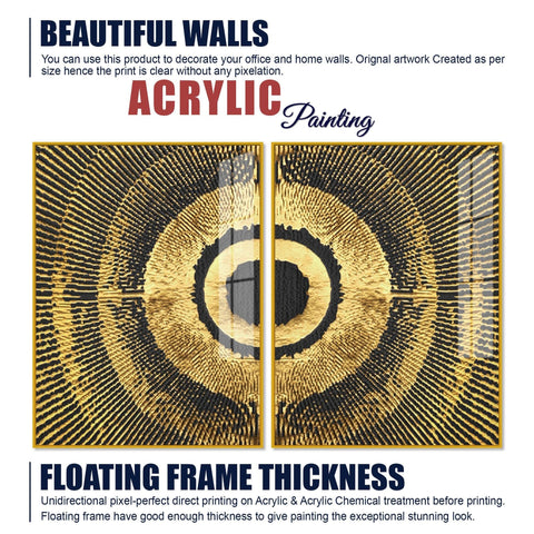 Golden 3D Pattern Acrylic Floating Wall Painting Set of 2 - Decor Mantra 