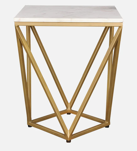 Michelle Marble Top Side Table in White and Gold Colour