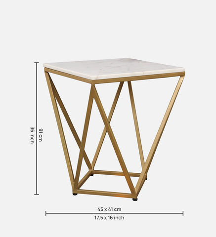 Michelle Marble Top Side Table in White and Gold Colour