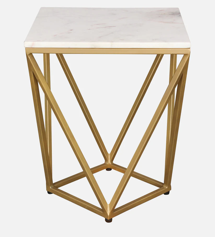 Michelle Marble Top Side Table in White and Gold Colour
