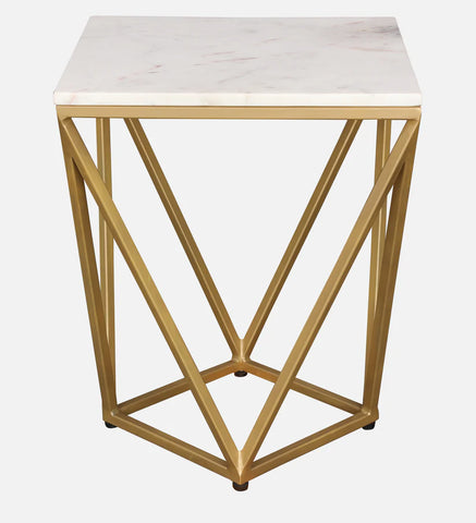 Michelle Marble Top Side Table in White and Gold Colour