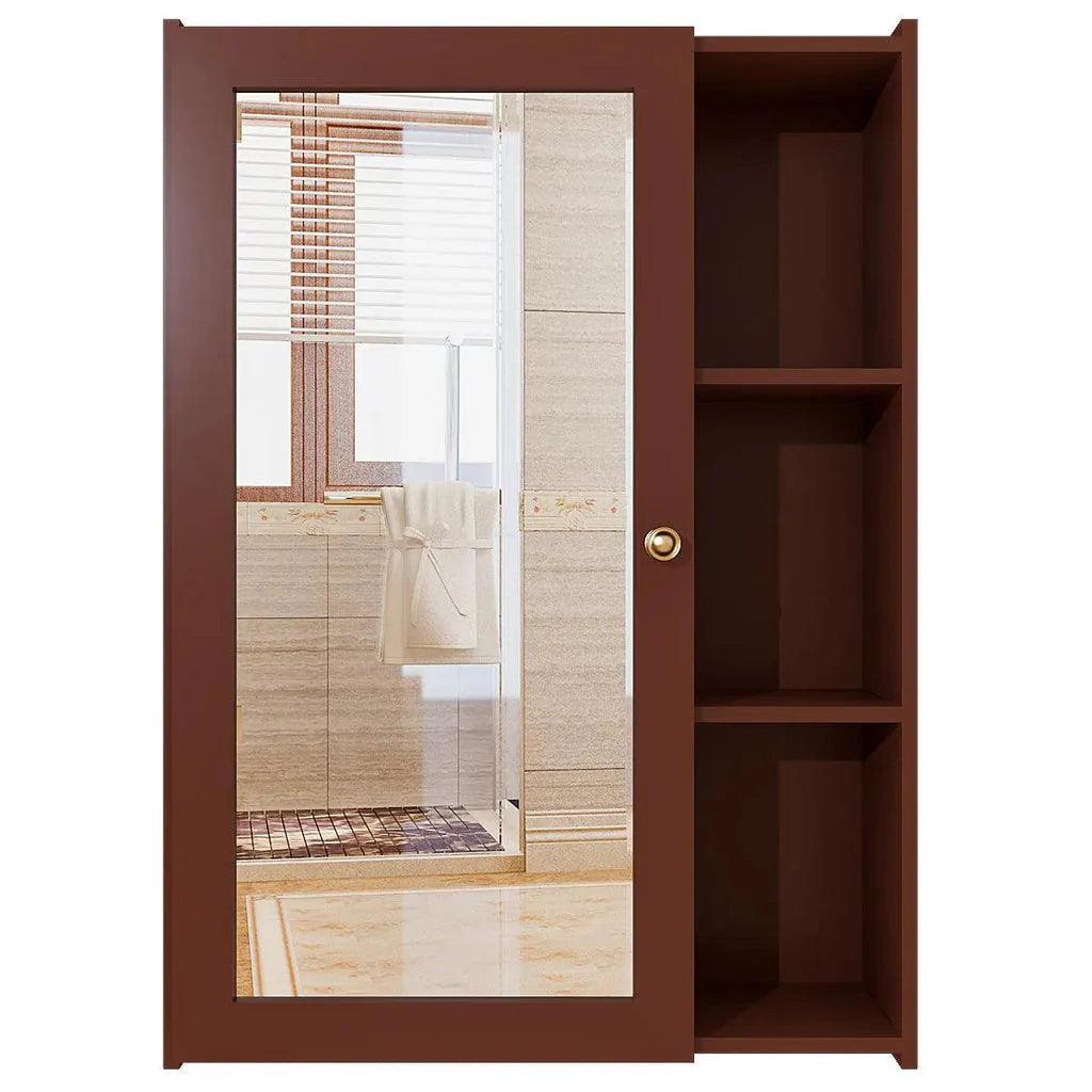 Designer Rectengular Shaped Wooden Bathroom Mirror Cabinet with 5 Spacious Shelves with Brown Finish - Decor Mantra 
