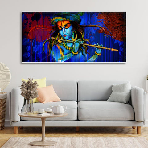Lord Krishna Playing Flute Wall Painting - Decor Mantra 