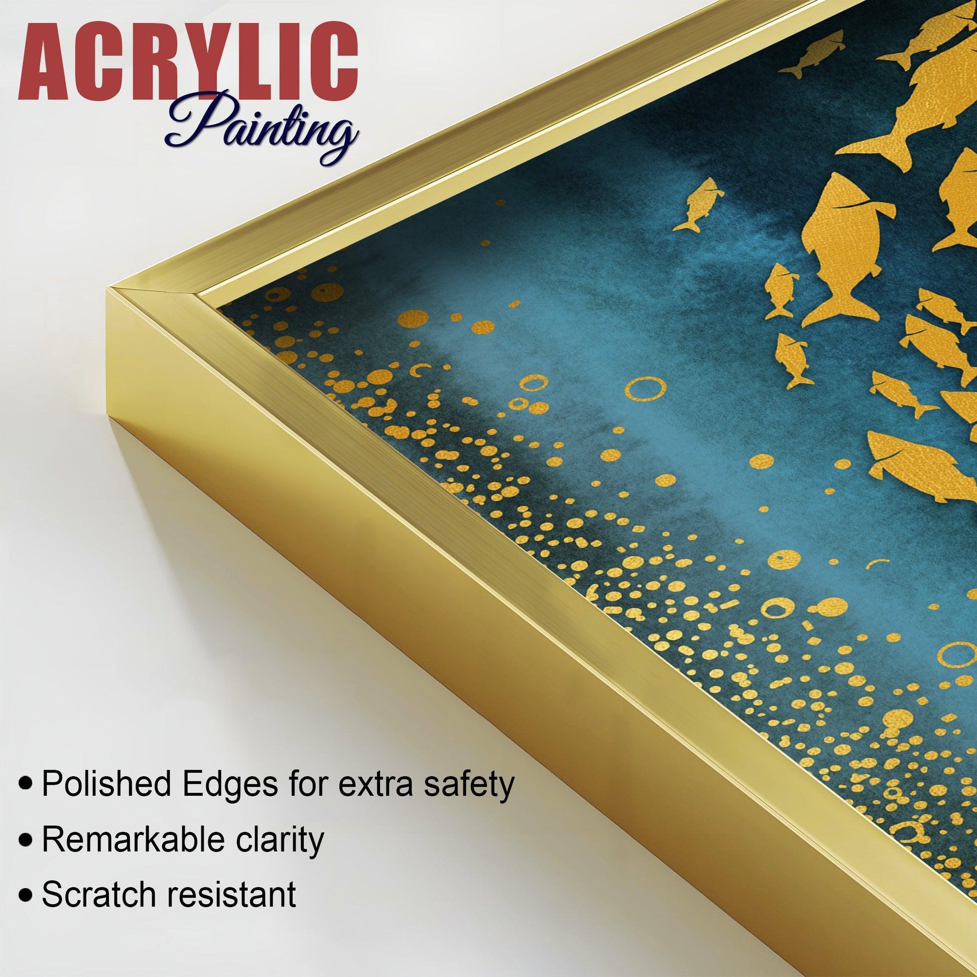 Group of Golden Fishes Acrylic Floating Wall Painting Set of 2 - Decor Mantra 