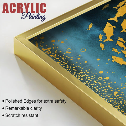 Group of Golden Fishes Acrylic Floating Wall Painting Set of 2 - Decor Mantra 