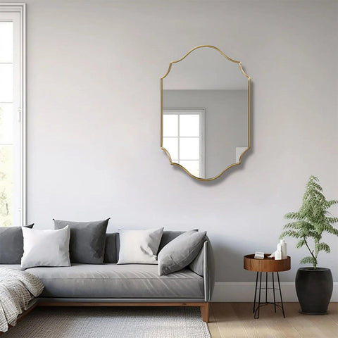 Elegant Irregular Quatrefoil Bathroom Decor Mirror with Golden Wooden Finish - Decor Mantra 