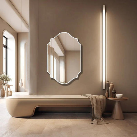 Elegant Irregular Quatrefoil Bathroom Decor Mirror with White Wooden Finish - Decor Mantra 