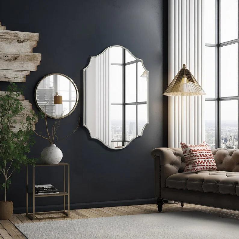 Elegant Irregular Quatrefoil Bathroom Decor Mirror with White Wooden Finish - Decor Mantra 