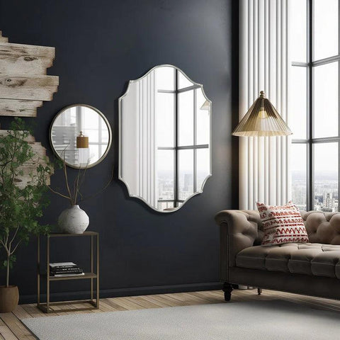 Elegant Irregular Quatrefoil Bathroom Decor Mirror with White Wooden Finish - Decor Mantra 
