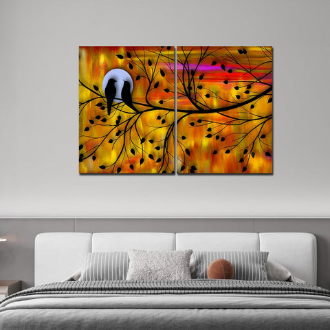 Beautiful Bird Couple on Tree Premium Bedroom Wall Painting - Decor Mantra 