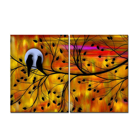 Beautiful Bird Couple on Tree Premium Bedroom Wall Painting - Decor Mantra 