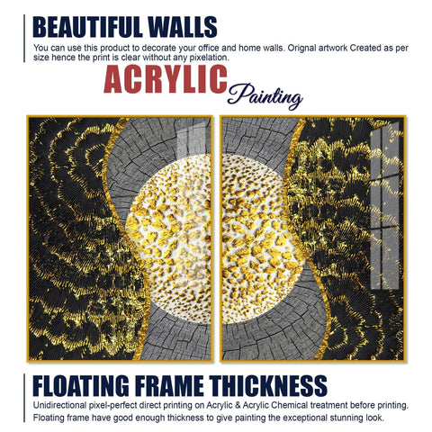 Golden Textured Pattern Acrylic Floating Wall Painting Set of 2 - Decor Mantra 