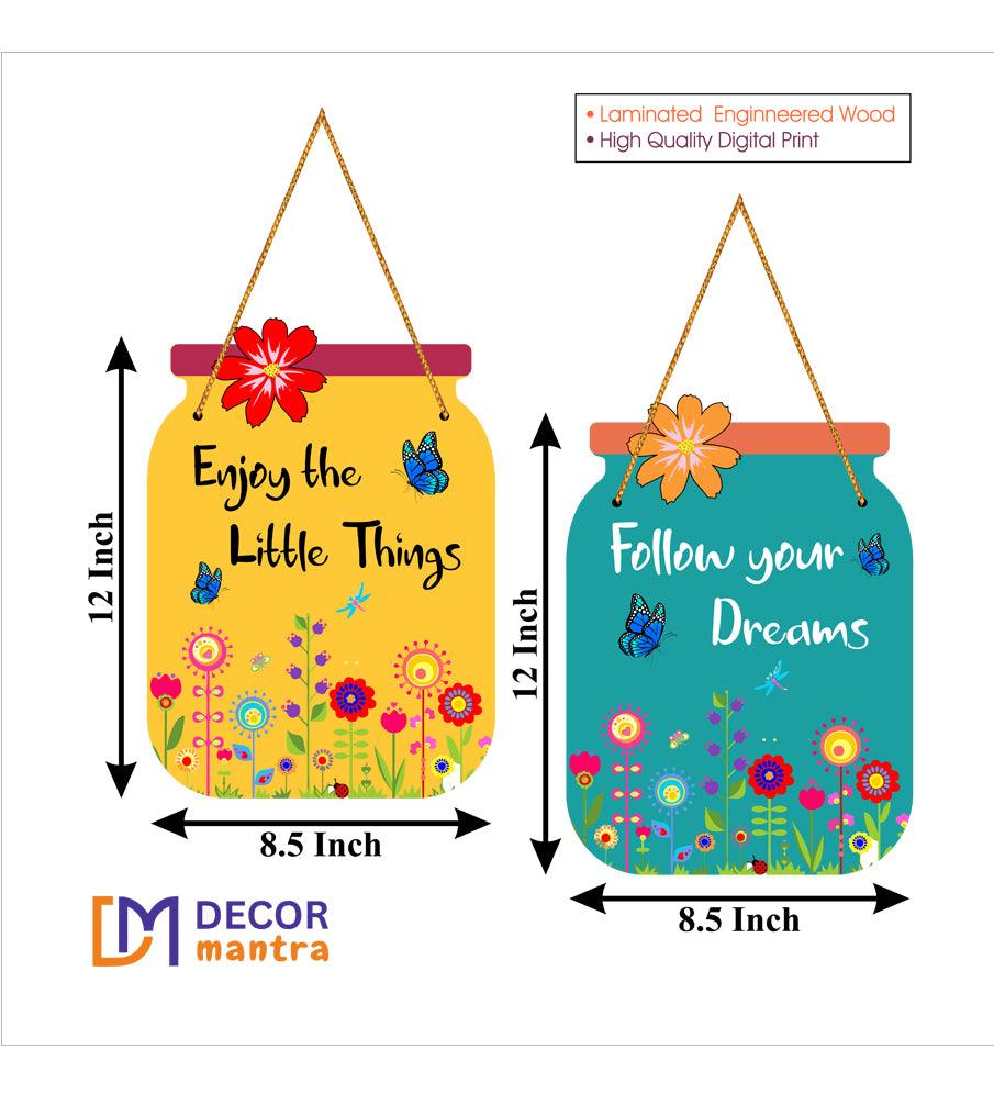 Follow Your Dreams Quote Decorative Wall Art MDF Wooden Wall Hanger for Living Room | Bedroom | Office | Gift | Wall Hanging For Home Decoration | Canvas Painting (WH_6801N), Set of 2 - Decor Mantra 