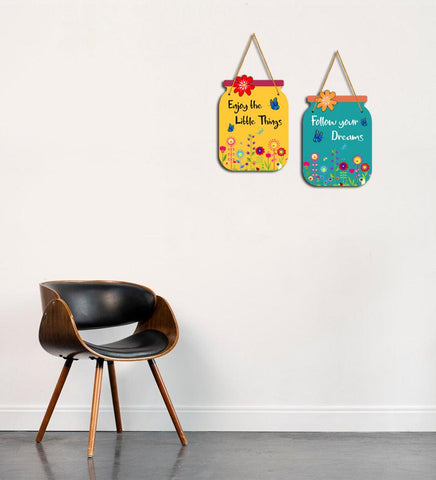 Follow Your Dreams Quote Decorative Wall Art MDF Wooden Wall Hanger for Living Room | Bedroom | Office | Gift | Wall Hanging For Home Decoration | Canvas Painting (WH_6801N), Set of 2 - Decor Mantra 