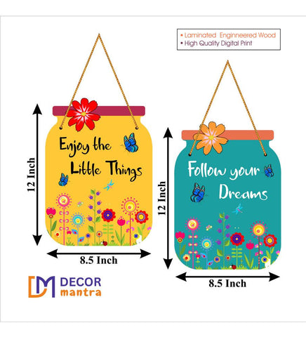 Follow Your Dreams Quote Decorative Wall Art MDF Wooden Wall Hanger for Living Room | Bedroom | Office | Gift | Wall Hanging For Home Decoration | Canvas Painting (WH_6801N), Set of 2 - Decor Mantra 
