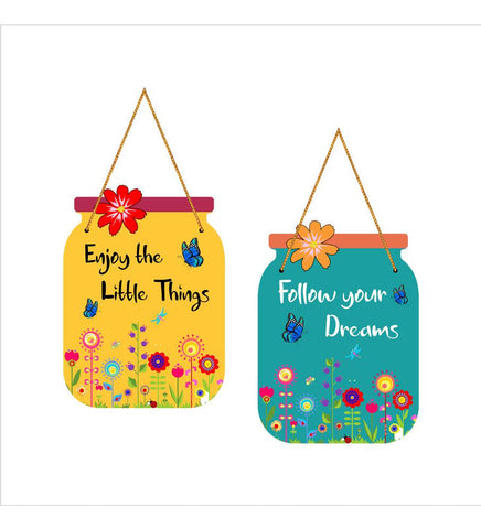 Follow Your Dreams Quote Decorative Wall Art MDF Wooden Wall Hanger for Living Room | Bedroom | Office | Gift | Wall Hanging For Home Decoration | Canvas Painting (WH_6801N), Set of 2 - Decor Mantra 