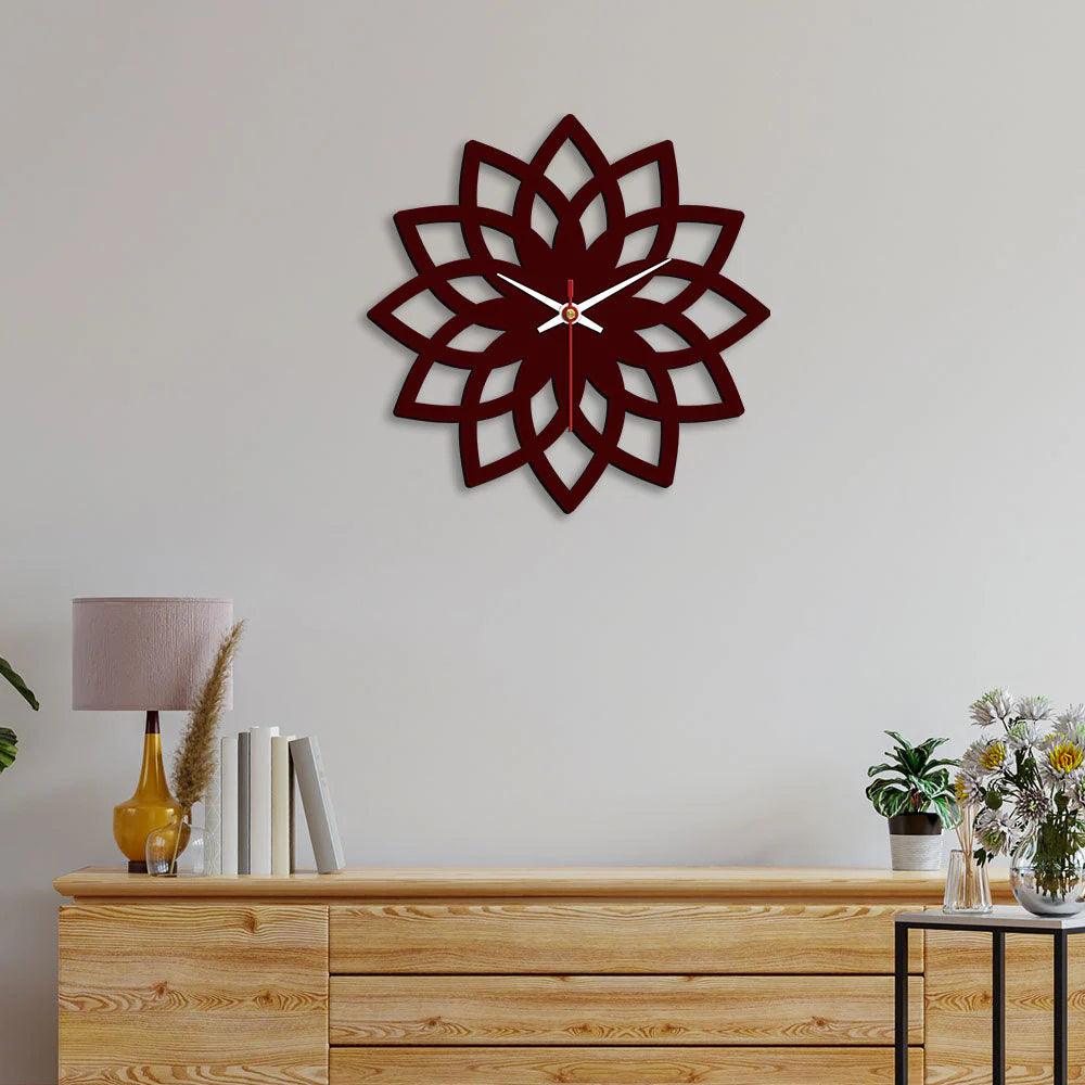 Floral Shape Designer Wooden Wall Clock - Decor Mantra 