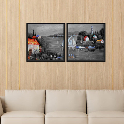 Beautiful Lake View Scenery Wall Painting of 2 Pieces Floating Frame - Decor Mantra 