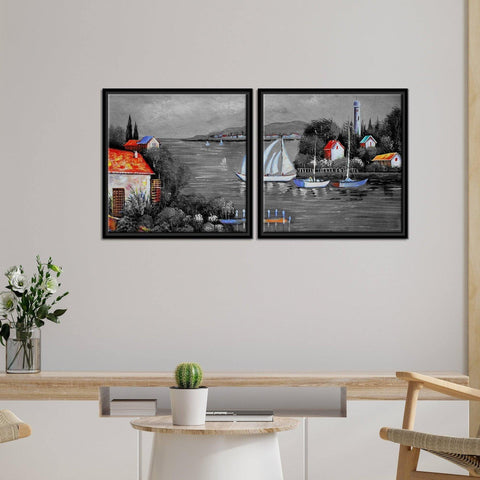 Beautiful Lake View Scenery Wall Painting of 2 Pieces Floating Frame - Decor Mantra 