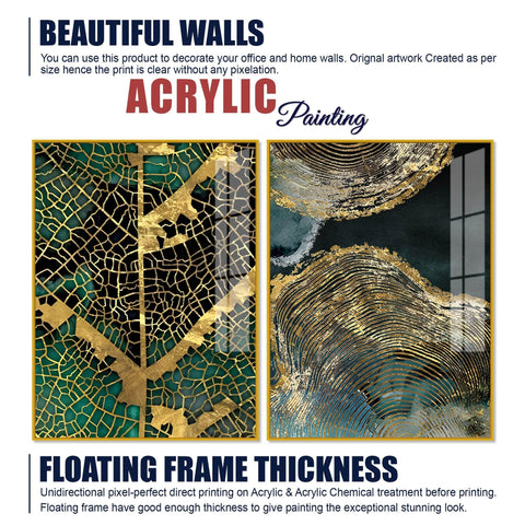 Amazing Golden Pattern Acrylic Floating Wall Painting Set of 2 - Decor Mantra 