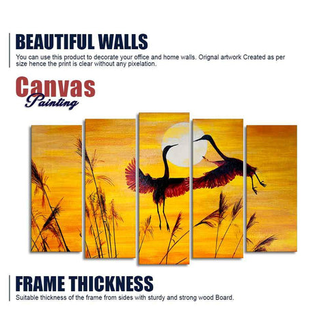 Flamingos Flying in Sunset 5 Pieces Wall Painting - Decor Mantra 