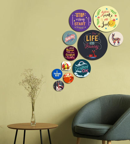 Decorative MDF Wooden Wall Hanging Decoration Item For Home | Office | Gifts |Modern Wall Artworks Items | Wall Art | Living Room | Bedroom |Quotes Decor Item (WPS_140N) Pack of 11 Pieces - Decor Mantra 