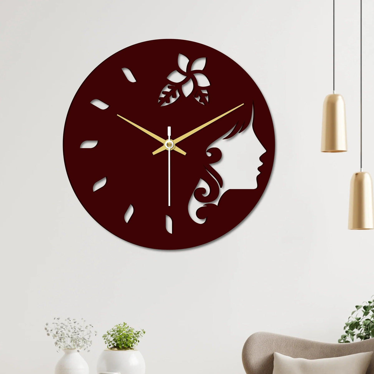Girl Face in Wooden Wall Clock - Decor Mantra 