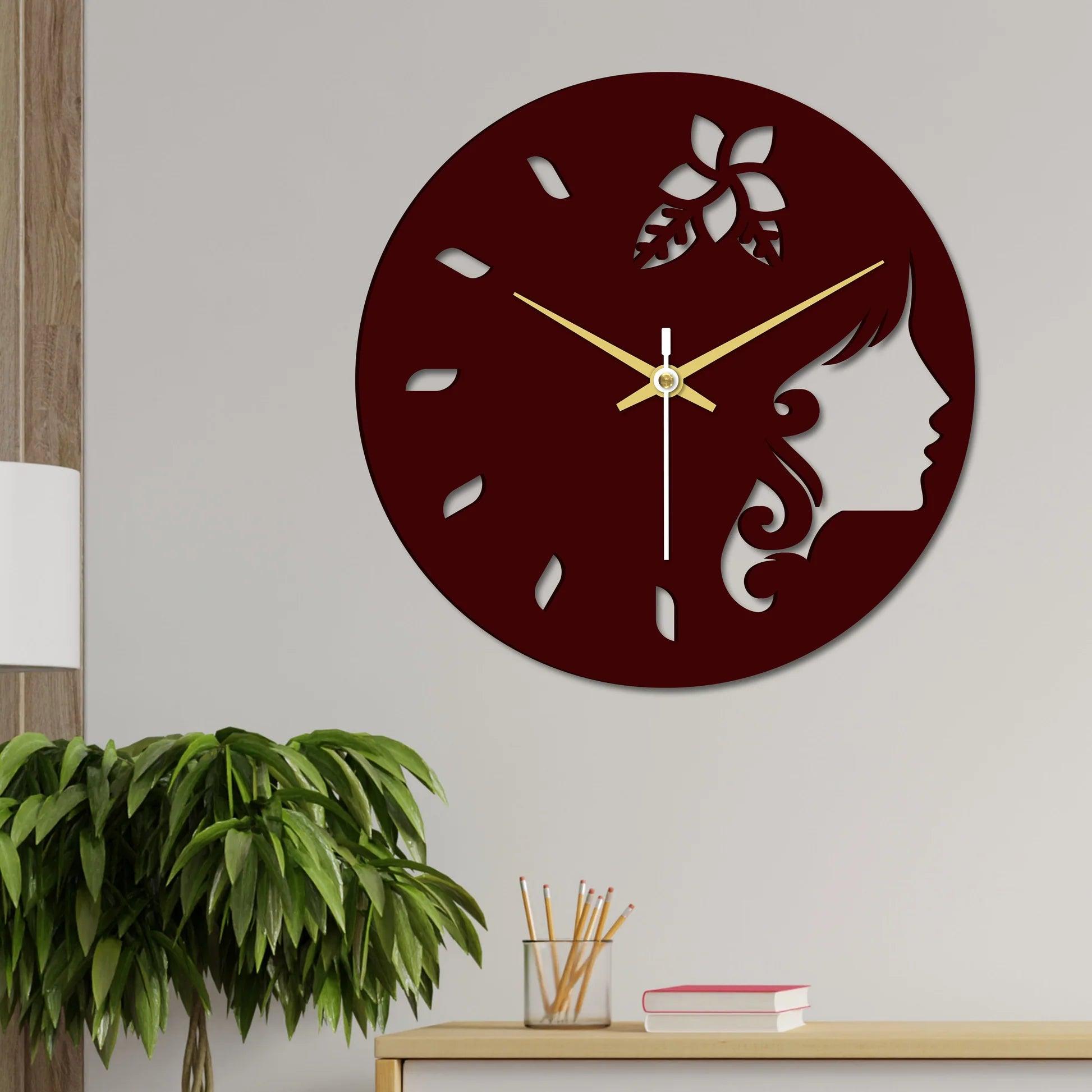 Girl Face in Wooden Wall Clock - Decor Mantra 