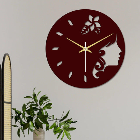 Girl Face in Wooden Wall Clock - Decor Mantra 