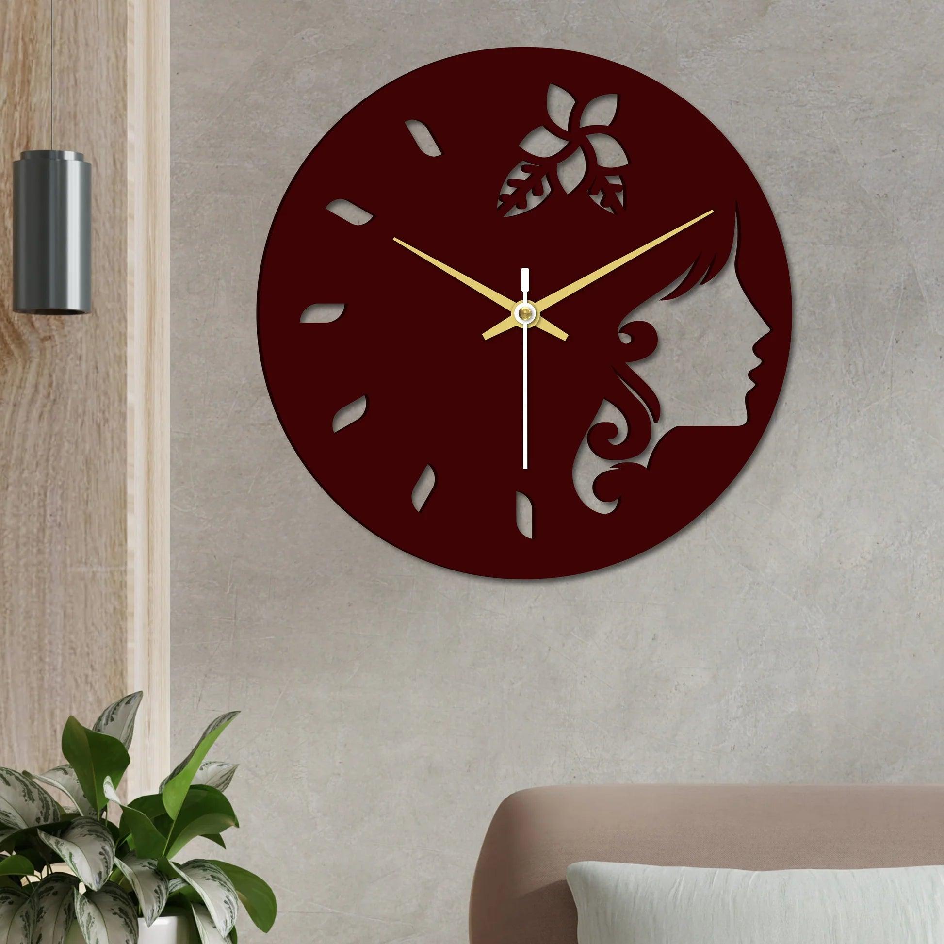 Girl Face in Wooden Wall Clock - Decor Mantra 