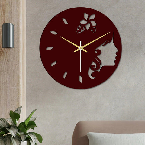 Girl Face in Wooden Wall Clock - Decor Mantra 